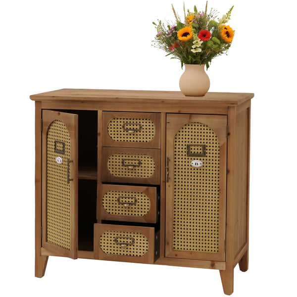 Apothekerkommode Sideboard Schrank Staufächer Schubladen Vintage Rattanoptik 80x91x40cm natur