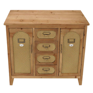 Apothekerkommode Sideboard Schrank Staufächer Schubladen Vintage Rattanoptik 80x91x40cm natur