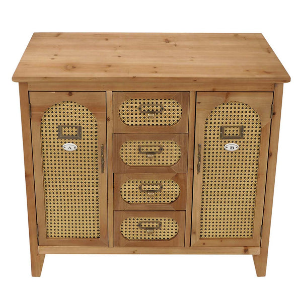 Apothekerkommode Sideboard Schrank Staufächer Schubladen Vintage Rattanoptik 80x91x40cm natur
