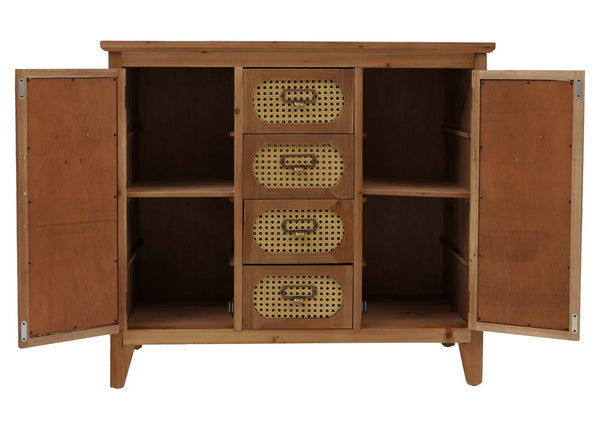 Apothekerkommode Sideboard Schrank Staufächer Schubladen Vintage Rattanoptik 80x91x40cm natur
