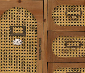 Apothekerkommode Sideboard Schrank Staufächer Schubladen Vintage Rattanoptik 80x91x40cm natur