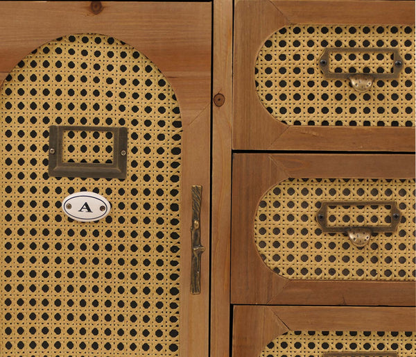 Apothekerkommode Sideboard Schrank Staufächer Schubladen Vintage Rattanoptik 80x91x40cm natur