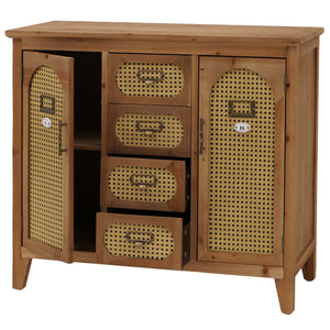 Apothekerkommode Sideboard Schrank Staufächer Schubladen Vintage Rattanoptik 80x91x40cm natur