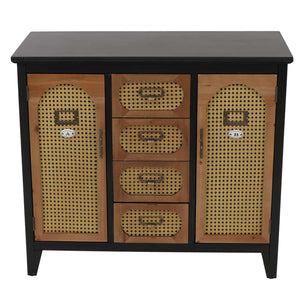 Apothekerkommode Sideboard Schrank Staufächer Schubladen Vintage Rattanoptik 80x91x40cm schwarz