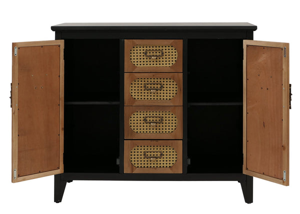Apothekerkommode Sideboard Schrank Staufächer Schubladen Vintage Rattanoptik 80x91x40cm schwarz