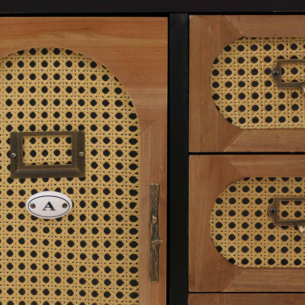 Apothekerkommode Sideboard Schrank Staufächer Schubladen Vintage Rattanoptik 80x91x40cm schwarz