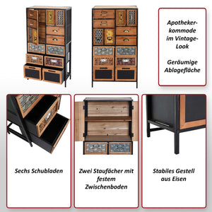 Apothekerkommode Vintage Holz Metall Schubladenschrank 120x62x33cm