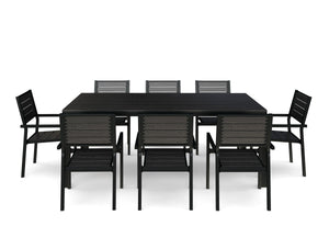 Gartenmöbel Tisch 200 cm + 8 Stühle schwarz