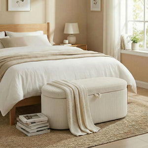 Aufbewahrungsbank gepolstert mit Cord Bezug für Schlafzimmer beige