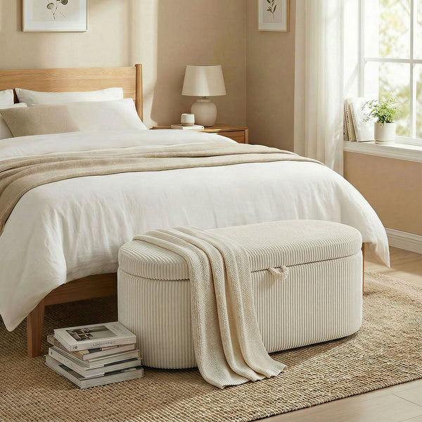 Aufbewahrungsbank gepolstert mit Cord Bezug für Schlafzimmer beige