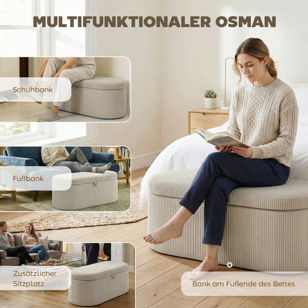 Aufbewahrungsbank gepolstert mit Cord Bezug für Schlafzimmer beige
