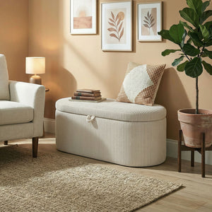 Aufbewahrungsbank gepolstert mit Cord Bezug für Schlafzimmer beige