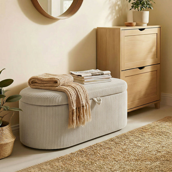 Aufbewahrungsbank gepolstert mit Cord Bezug für Schlafzimmer beige