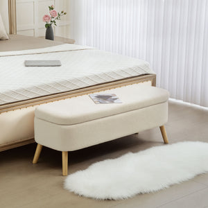 Aufbewahrungsbank Sitzbank mit Stauraum Teddy-Fleece Holz beige