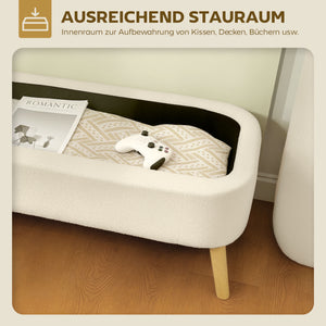 Aufbewahrungsbank Sitzbank mit Stauraum Teddy-Fleece Holz beige
