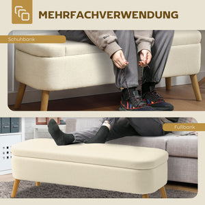 Aufbewahrungsbank Sitzbank mit Stauraum Teddy-Fleece Holz beige