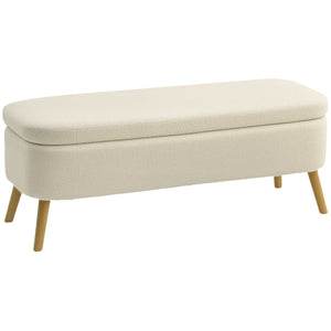 Aufbewahrungsbank Sitzbank mit Stauraum Teddy-Fleece Holz beige