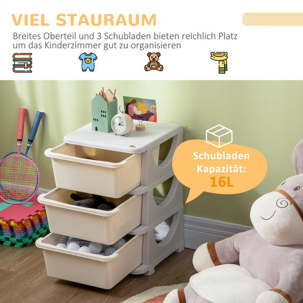 Aufbewahrungsbox für Kinderzimmer mit 3 Schubladen aus Kunststoff