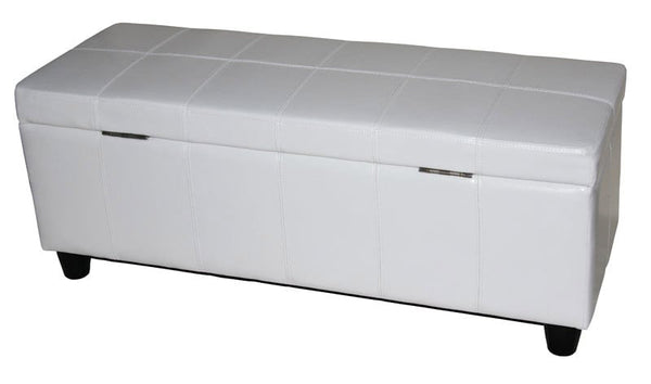 Aufbewahrungstruhe Sitzbank Leder Kunstleder 112x45x45cm weiss