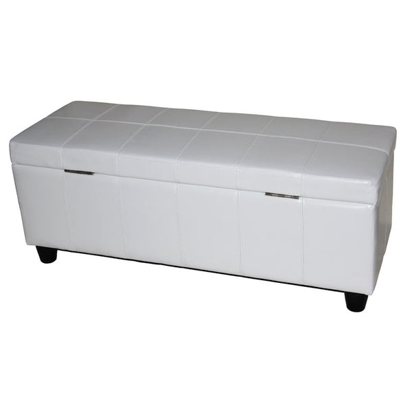 Aufbewahrungstruhe Sitzbank Leder Kunstleder 112x45x45cm weiss