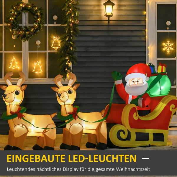 Aufblasbarer Weihnachtsmann 240cm mit Rentieren selbstaufblasend