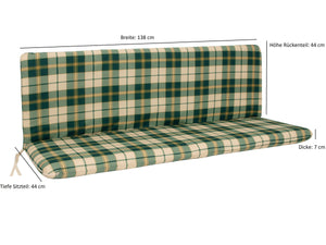 Auflage BOSTON für Bank 3-sitzer, grün/beige kariert