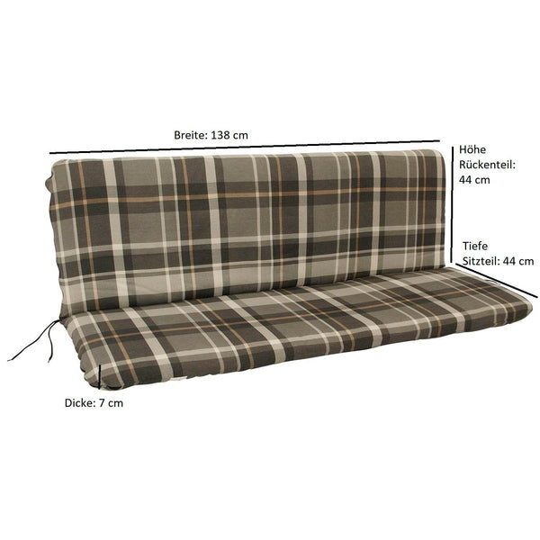 Auflage SEATTLE für 3-Sitzer-Bank grau/beige kariert