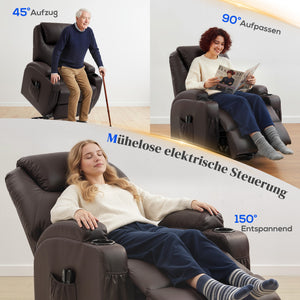 Aufstehsessel mit Aufstehhilfe und Fernbedienung verstellbar braun