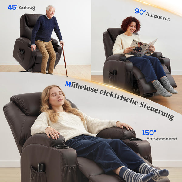 Aufstehsessel mit Aufstehhilfe und Fernbedienung verstellbar braun