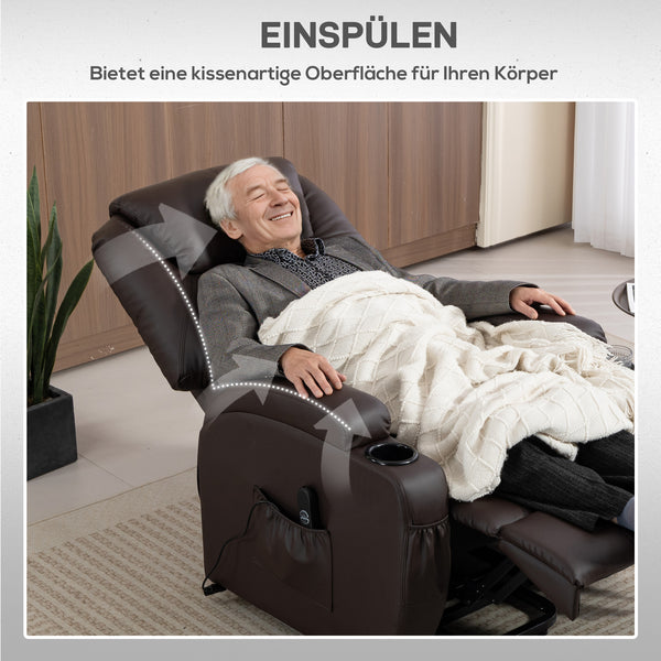 Aufstehsessel mit Aufstehhilfe und Fernbedienung verstellbar braun