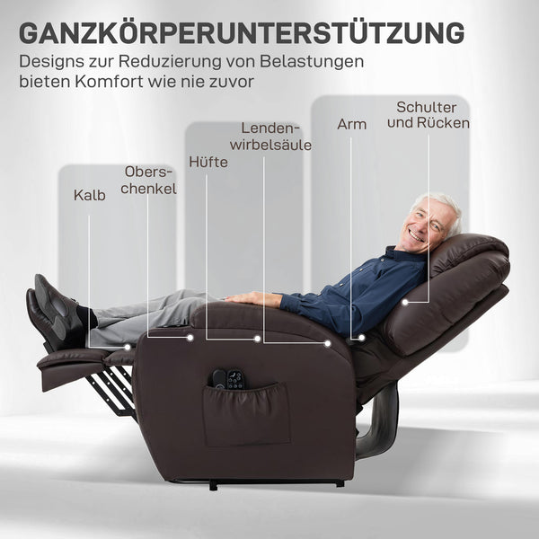 Aufstehsessel mit Aufstehhilfe und Fernbedienung verstellbar braun