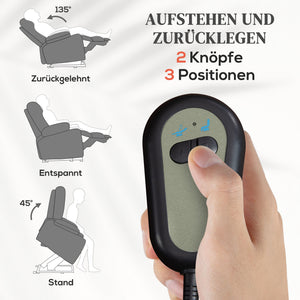 Aufstehsessel elektrisch mit Samtbezug und USB für Senioren