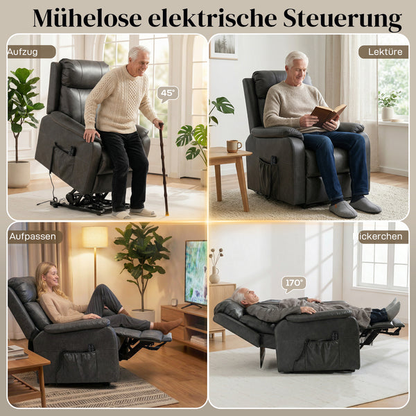 Aufstehsessel elektrisch für Senioren aus Kunstleder schwarz