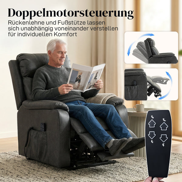 Aufstehsessel elektrisch für Senioren aus Kunstleder schwarz