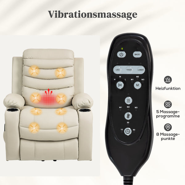 Aufstehsessel Relaxsessel elektrisch mit Aufstehhilfe Massage Heizung creme