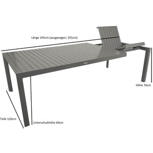 Ausziehtisch BAGO XL 195/255X120cm, Aluminium silbergrau