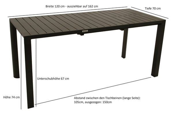 Gartentisch Ausziehtisch LAGOS 120/162x70cm Aluminium grau