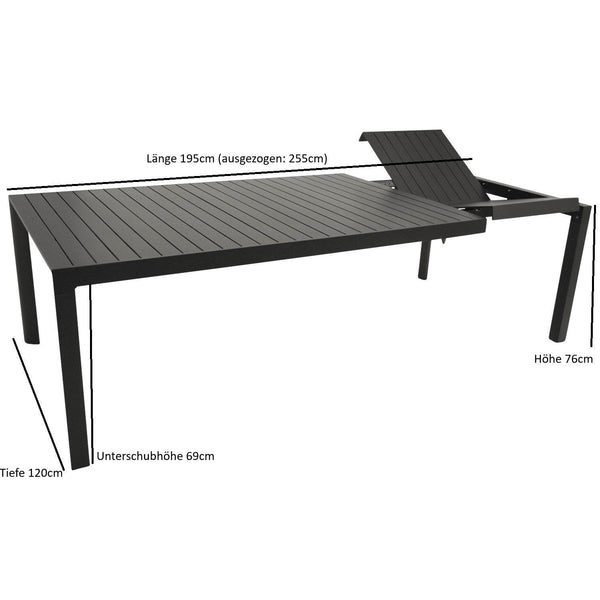 Ausziehtisch LAGOS XL 195/255X120cm, Aluminium anthrazit