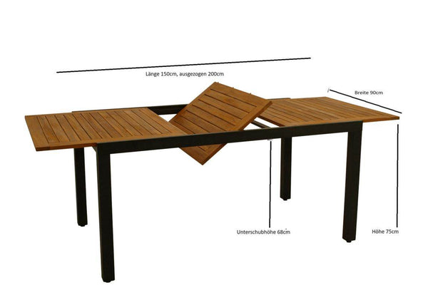 Gartentisch Ausziehtisch MILOS 150/200x90cm Alu Holz
