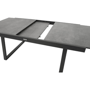Ausziehtisch REIMS 180/240x100cm, Aluminium anthrazit + Glas in Keramikoptik dunkelgrau