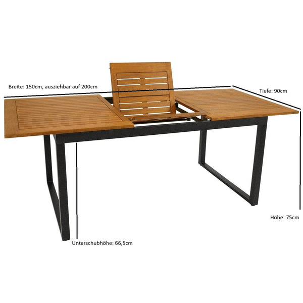 Gartentisch Ausziehtisch Rivello 150-200x90cm Alu Holz