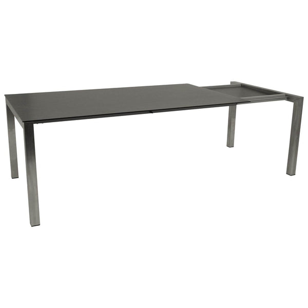 Ausziehtisch SYDNEY 180/240x100cm, Edelstahl gebürstet + Glas in 3D Keramik anthrazit