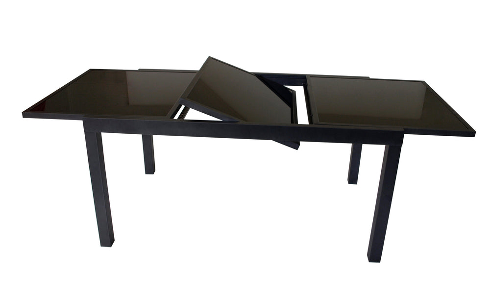 Ausziehtisch TORINO 150/210x90cm, Aluminium + Glas schwarz