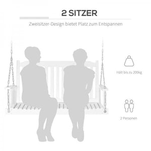 Gartenschaukel für 2 Personen Schaukelbank Hängebank Massivholz Patio Terrasse Hinterhof Weiss