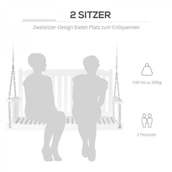 Gartenschaukel für 2 Personen Schaukelbank Hängebank Massivholz Patio Terrasse Hinterhof Weiss