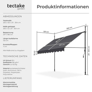 Klemmmarkise schwarz/grau 250 x 180 cm