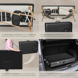 Set lettino da massaggio Freddi a 2 zone con imbottitura da 5 cm, ruote e struttura in legno nero