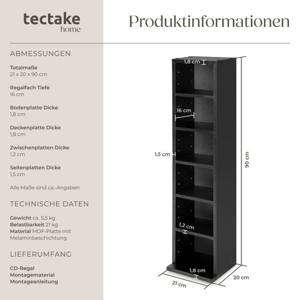 Standregal Medienregal, 6 Fächern, schwarz