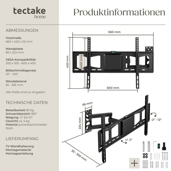 TV Wandhalterung neigbar, bis 60kg