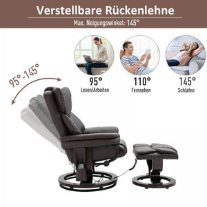 Massagesessel Relaxsessel mit Fusshocker Heizfunktion Kunstleder Braun